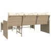 Patio Sofa with Table and Cushions L-Shaped Beige Poly Rattan