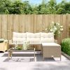 Patio Sofa with Table and Cushions L-Shaped Beige Poly Rattan