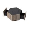 WESOME Hexagonal Rural Style Garden Retro Living Room Coffee Table with 2 drawers, Textured Black + Warm Oak