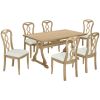 Retro 7-Piece Trestle Dining Table Set with Upholstered Dining Chairs, Smooth Dining Backs for Dining Room, Living Room, Kitchen