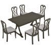 Retro 7-Piece Trestle Dining Table Set with Upholstered Dining Chairs, Smooth Dining Backs for Dining Room, Living Room, Kitchen