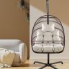 Swing Egg Chair with Stand Indoor Outdoor, UV Resistant Cushion Hanging Chair with Guardrail and Cup Holder