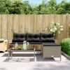 Patio Sofa with Table and Cushions L-Shaped Gray Poly Rattan