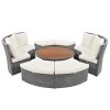 Patio 5-Piece Round Rattan Sectional Sofa Set All-Weather PE Wicker Sunbed Daybed with Round Liftable Table and Washable Cushions for Outdoor Backyard