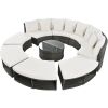 Outdoor Patio Furniture Luxury Circular Outdoor Sofa Set Rattan Wicker Sectional Sofa Lounge Set with Tempered Glass Coffee Table, 6 Pillows