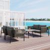 4-Piece Rope Sofa Set with Thick Cushions and Toughened Glass Table, All-Weather Patio Furniture Set For 4 Person With Loveseat