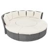 Patio 5-Piece Round Rattan Sectional Sofa Set All-Weather PE Wicker Sunbed Daybed with Round Liftable Table and Washable Cushions for Outdoor Backyard