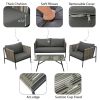 4-Piece Rope Sofa Set with Thick Cushions and Toughened Glass Table, All-Weather Patio Furniture Set For 4 Person With Loveseat