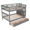 Stairway Full-Over-Full Bunk Bed with Drawer;  Storage and Guard Rail for Bedroom