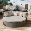 Patio 5-Piece Round Rattan Sectional Sofa Set All-Weather PE Wicker Sunbed Daybed with Round Liftable Table and Washable Cushions for Outdoor Backyard