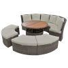 Patio 5-Piece Round Rattan Sectional Sofa Set All-Weather PE Wicker Sunbed Daybed with Round Liftable Table and Washable Cushions for Outdoor Backyard