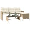 Patio Sofa with Table and Cushions L-Shaped Beige Poly Rattan