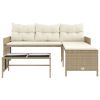 Patio Sofa with Table and Cushions L-Shaped Beige Poly Rattan