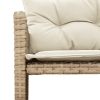 Patio Sofa with Table and Cushions L-Shaped Beige Poly Rattan