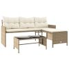 Patio Sofa with Table and Cushions L-Shaped Beige Poly Rattan