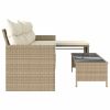 Patio Sofa with Table and Cushions L-Shaped Beige Poly Rattan