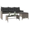 Patio Sofa with Table and Cushions L-Shaped Gray Poly Rattan