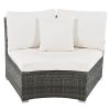 Outdoor Patio Furniture Luxury Circular Outdoor Sofa Set Rattan Wicker Sectional Sofa Lounge Set with Tempered Glass Coffee Table, 6 Pillows