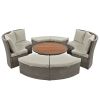 Patio 5-Piece Round Rattan Sectional Sofa Set All-Weather PE Wicker Sunbed Daybed with Round Liftable Table and Washable Cushions for Outdoor Backyard