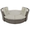 Patio 5-Piece Round Rattan Sectional Sofa Set All-Weather PE Wicker Sunbed Daybed with Round Liftable Table and Washable Cushions for Outdoor Backyard