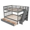 Stairway Full-Over-Full Bunk Bed with Drawer;  Storage and Guard Rail for Bedroom