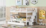 Stairway Full-Over-Full Bunk Bed with Drawer;  Storage and Guard Rail for Bedroom