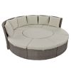 Patio 5-Piece Round Rattan Sectional Sofa Set All-Weather PE Wicker Sunbed Daybed with Round Liftable Table and Washable Cushions for Outdoor Backyard