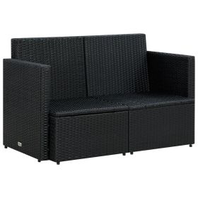 vidaXL 2 Seater Patio Sofa with Cushions Black Poly Rattan (Option: as picture)